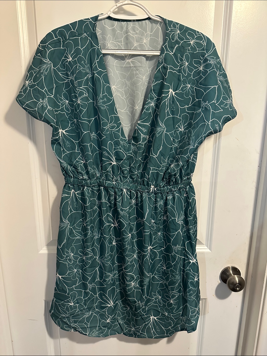 Cupshe Teal Floral V-Neck Swim Coverup
